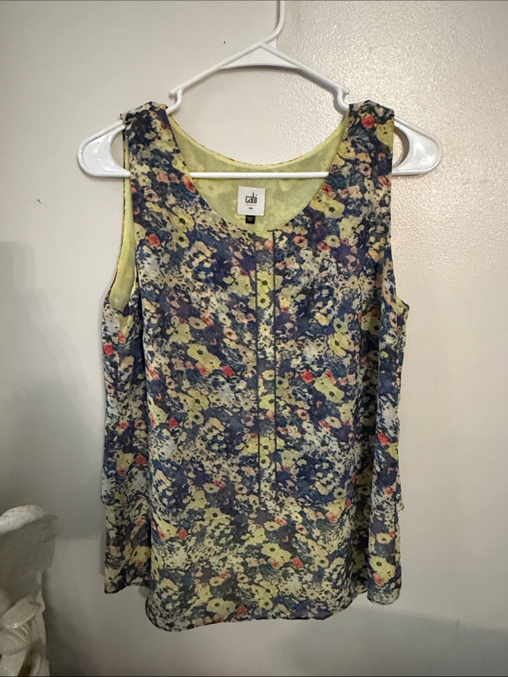 CAbi Floral V-Neck Sleeveless Top in Yellow and Blue